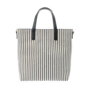 SAINT LAURENT Toy Shopping Striped Canvas Handbag White Black